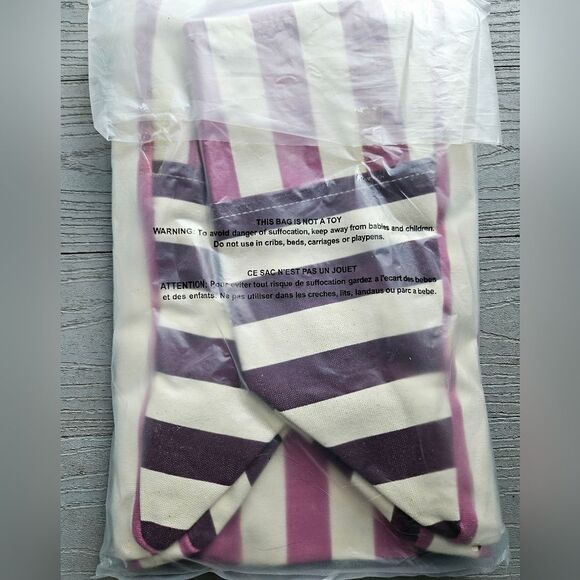 Victoria's Secret Striped Carry On Large Canvas Zipper Beach Tote NEW MSRP $49 - Picture 9 of 14